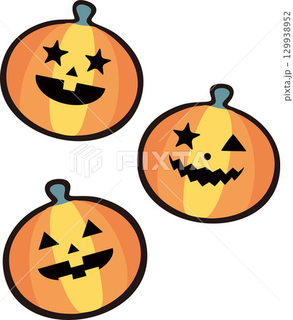 アイコン　ハロウィン　秋　かぼちゃ　おばけ　ジャックオランタン　かわいい　おしゃれ　イラスト　セット 129938952