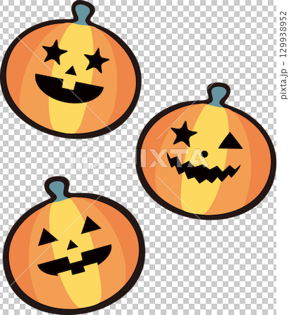 アイコン　ハロウィン　秋　かぼちゃ　おばけ　ジャックオランタン　かわいい　おしゃれ　イラスト　セット 129938952