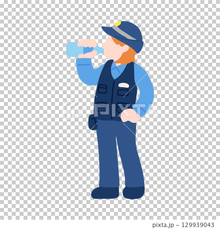 水分補給をする働く人(警察官)のフラットなイラスト 129939043