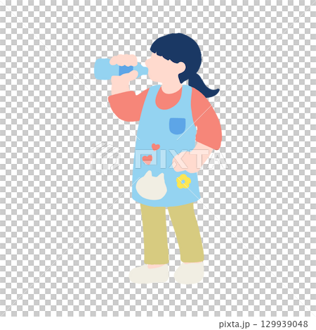 Flat illustration of a worker (nursery school teacher) hydrating Flat illustration of a worker (nursery school teacher) hydrating 129939048