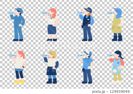 Flat illustration (set) of working people [women] hydrating 129939049