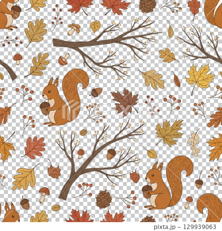 斯堪的納維亞風格的松鼠和橡子森林圖案/圖畫書風格插圖素材 斯堪的納維亞風格的松鼠和橡子森林圖案/圖畫書風格插圖素材 129939063