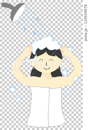 A woman is washing her hair in the bathroom 129939078