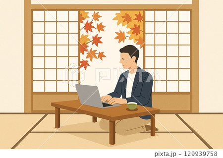 紅葉を見る男性 129939758