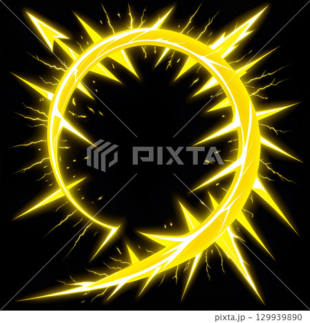Dynamic electric ring with bright yellow lightning sparks, symbolizing energy, power, and innovation for modern tech concepts Dynamic electric ring with bright yellow lightning sparks, symbolizing energy, power, and innovation for modern tech concepts 129939890
