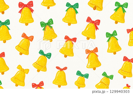 クレヨン手描きのベルのシームレスパターン背景 129940303