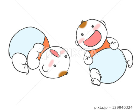 笑顔で寝転がる赤ちゃん 129940324