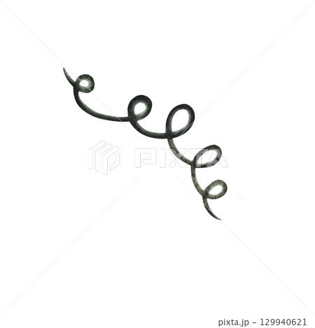 A watercolor illustration of a dark green curly watermelon vine tendril on a white background. This delicate and natural design adds an organic touch, perfect for botanical, garden, and summer-themed A watercolor illustration of a dark green curly watermelon vine tendril on a white background. This delicate and natural design adds an organic touch, perfect for botanical, garden, and summer-themed 129940621