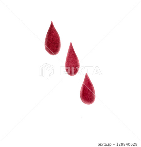 A watercolor illustration of juicy pink watermelon juice drops scattered on a white background. This fresh and vibrant artwork captures the refreshing essence of watermelon, perfect for summer, fruit 129940629