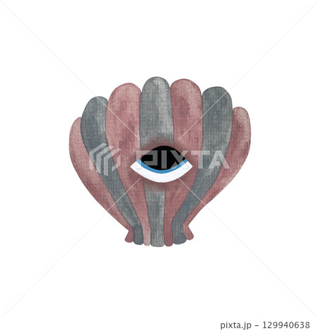 A watercolor illustration of a stylized seashell in dusty pink and gray tones with an eye, set against a white background. The design evokes mystery and elegance, ideal for ocean-themed, artistic, or A watercolor illustration of a stylized seashell in dusty pink and gray tones with an eye, set against a white background. The design evokes mystery and elegance, ideal for ocean-themed, artistic, or 129940638
