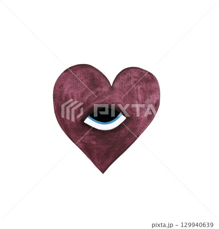 A watercolor illustration of a stylized burgundy heart with an eye, set against a white background. The design conveys mystery and emotion, making it ideal for artistic, romantic, or spiritual A watercolor illustration of a stylized burgundy heart with an eye, set against a white background. The design conveys mystery and emotion, making it ideal for artistic, romantic, or spiritual 129940639
