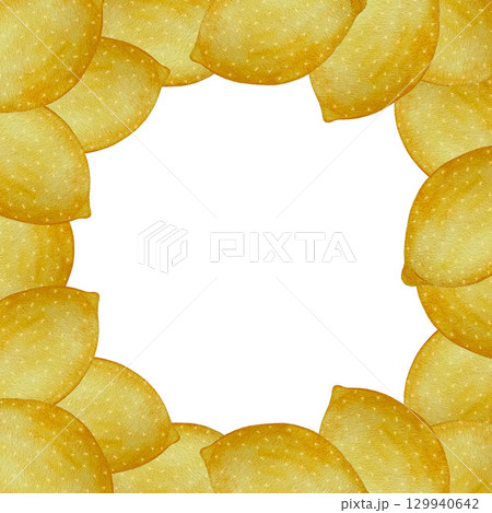Watercolor illustration of a square, full-bleed frame made of whole yellow lemons on a white background. Zesty and vibrant, perfect for summer invitations, recipe designs, or citrus-themed projects Watercolor illustration of a square, full-bleed frame made of whole yellow lemons on a white background. Zesty and vibrant, perfect for summer invitations, recipe designs, or citrus-themed projects 129940642