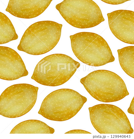 Seamless watercolor pattern of whole yellow lemons on a white background. Fresh and vibrant, perfect for summer designs, kitchen textiles, or citrus-themed projects. Hand-painted with bright detail Seamless watercolor pattern of whole yellow lemons on a white background. Fresh and vibrant, perfect for summer designs, kitchen textiles, or citrus-themed projects. Hand-painted with bright detail 129940643