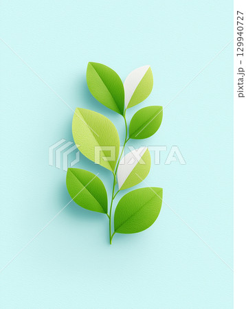 ミニマルなグリーンリーフが映えるナチュラル背景デザイン（自然 エコ グラフィック） 129940727