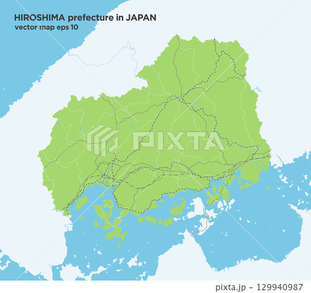 日本の広島県のシンプルな緑色のロードマップ 129940987