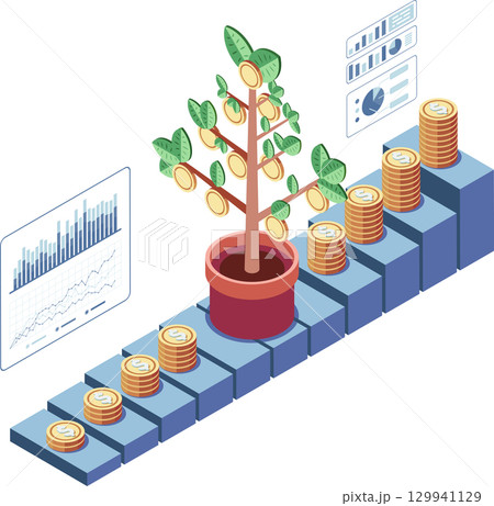 Isometric Long Term Investment with Money Tree Isometric Long Term Investment with Money Tree 129941129