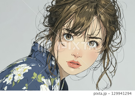 美優シリーズ：浴衣を着た若い女性のファッションポートレート 129941294