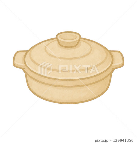 【キッチンツール】平土鍋のイラスト/淡いベージュ 129941356