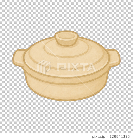 【キッチンツール】平土鍋のイラスト/淡いベージュ 129941356