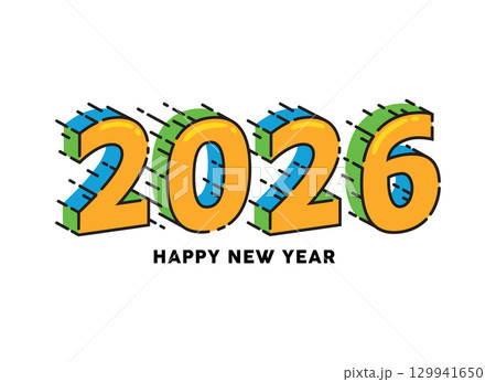 Happy New Year 2026 colorful cartoon numbers with motion lines Happy New Year 2026 colorful cartoon numbers with motion lines 129941650