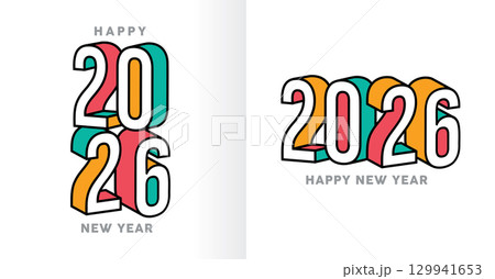 Happy New Year 2026 3D Isometric Design with Colorful Numbers 129941653