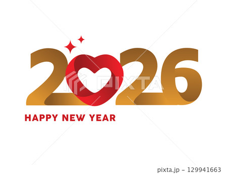 2026 Happy New Year Design with Red Heart and Gold Numbers 2026 Happy New Year Design with Red Heart and Gold Numbers 129941663