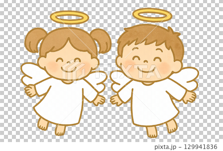 Cute angel children illustration boy girl smile 129941836