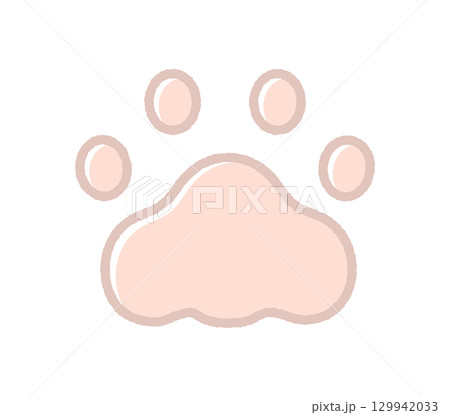 猫の肉球のシンプルな手描きの線画アイコン- くすみパステルカラーのおしゃれでかわいいイラスト素材 129942033