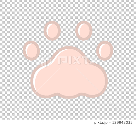 猫の肉球のシンプルな手描きの線画アイコン- くすみパステルカラーのおしゃれでかわいいイラスト素材 129942033