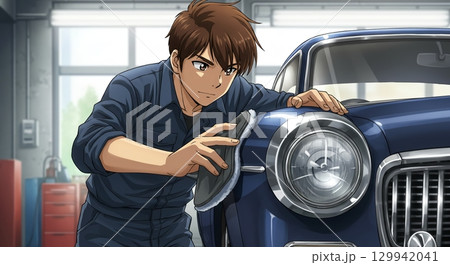 頼れるプロ！車の整備をする男性作業員 129942041