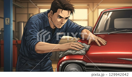 最高のパフォーマンス！車の整備をする男性作業員 129942042