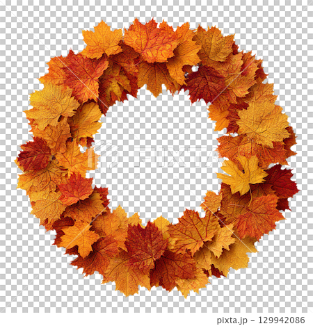 Wreath made of autumn maple leaves. AI-generated item 129942086
