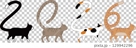New Year's material / Simple cats with various patterns whose tails are shaped like "2026" 129942296