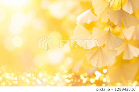 黄色の銀杏のキラキラの背景素材 黄色の銀杏のキラキラの背景素材 129942316