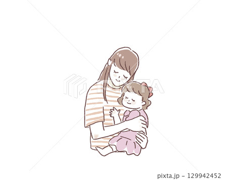 小さい女の子（子供）を抱きしめる女性、母親、親子、 129942452