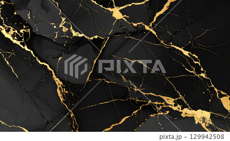金箔の入った和紙　黒　背景素材 129942508
