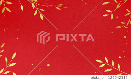 金箔の入った和紙 赤 背景素材 花柄 金箔の入った和紙 赤 背景素材 花柄 129942513