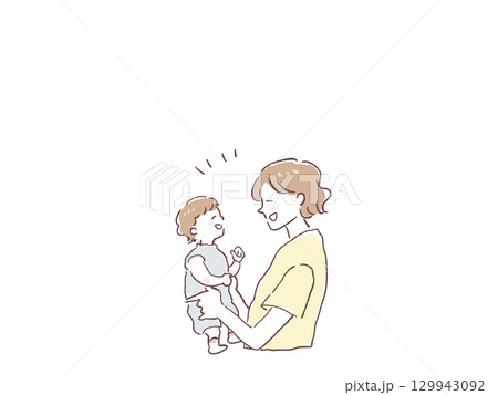 小さい子供を抱く女性の横顔、母親、親子 129943092