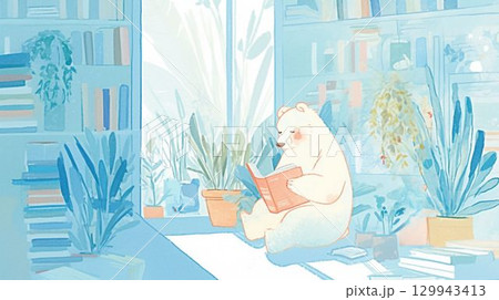 読書する白くまのイラスト 129943413