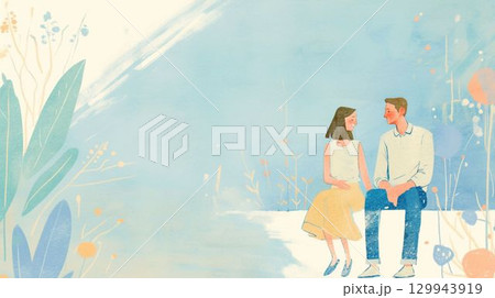 ベンチに座る男女のイラスト 129943919