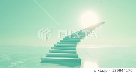 天空へ続く抽象的な緑の階段 129944176