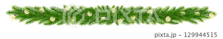 Christmas border of realistic green fir tree, spruce branches with string of warm yellow toned lights. Vector Christmas tree branches frame for holiday atmosphere New Year, Xmas, festive designs Christmas border of realistic green fir tree, spruce branches with string of warm yellow toned lights. Vector Christmas tree branches frame for holiday atmosphere New Year, Xmas, festive designs 129944515