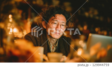 パソコンに向かって仕事をする作家　generative ai 129944759