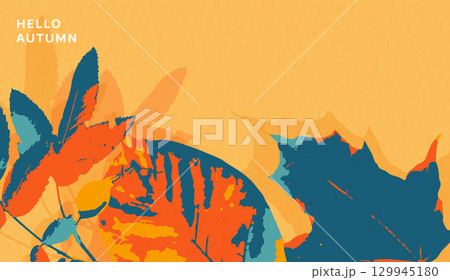 Autumn leaves background vector illustration. Creative fall design template with leaf foliage and retro textured effect for advertising, social media post, holiday invitation 129945180