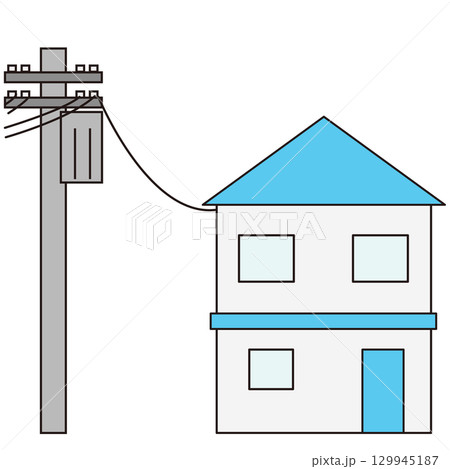 電柱と電線と住宅のイラスト 129945187