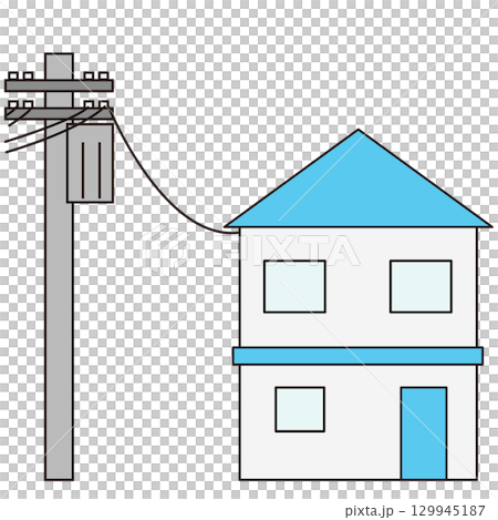 電柱と電線と住宅のイラスト 129945187