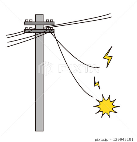 電線が切断して火花が出ているイラスト 129945191