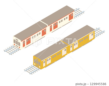 くすみカラーのかわいい電車・鉄道・交通・路面電車などの公共交通機関のアイソメトリックイラスト・ベクタ くすみカラーのかわいい電車・鉄道・交通・路面電車などの公共交通機関のアイソメトリックイラスト・ベクタ 129945586