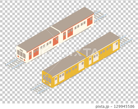 くすみカラーのかわいい電車・鉄道・交通・路面電車などの公共交通機関のアイソメトリックイラスト・ベクタ くすみカラーのかわいい電車・鉄道・交通・路面電車などの公共交通機関のアイソメトリックイラスト・ベクタ 129945586