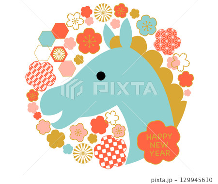 2026年　午年　和柄　年賀状素材 129945610